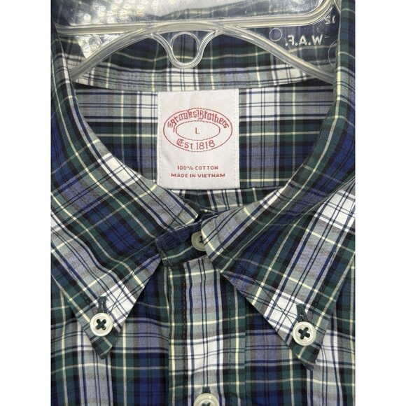 Brooks Brothers Men's L Plaid Button Down‎ Shirt Blue Green Cotton Long Sleeve - Picture 1 of 6